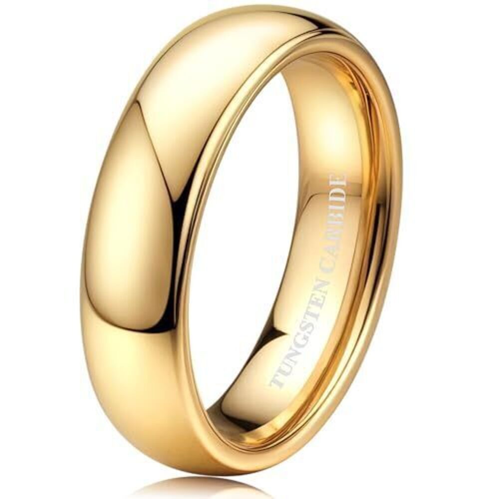 7627 6mm Tungsten Wedding Bands Rings 18K Gold Plated Stackable Rings